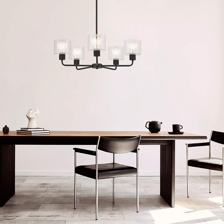 Image 4 Vibrato 27 in. 5-Light Matte Black Transitional Chandelier with Shades more views