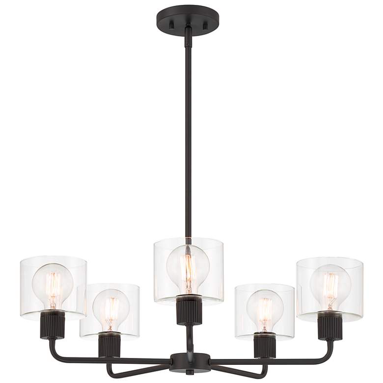 Image 5 Vibrato 27 in. 5-Light Matte Black Transitional Chandelier with Shades more views
