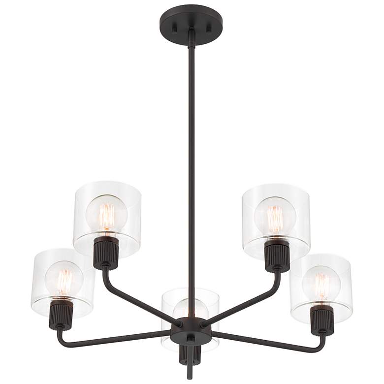 Image 6 Vibrato 27 in. 5-Light Matte Black Transitional Chandelier with Shades more views