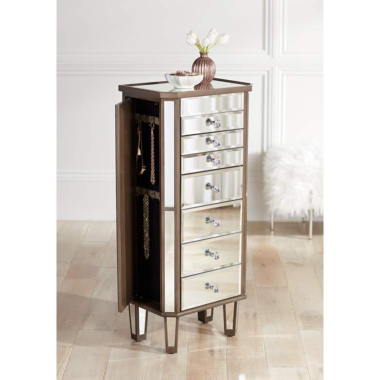 Image 1 Vicenta 40 1/2 inch High 7-Drawer Mirrored Jewelry Armoire