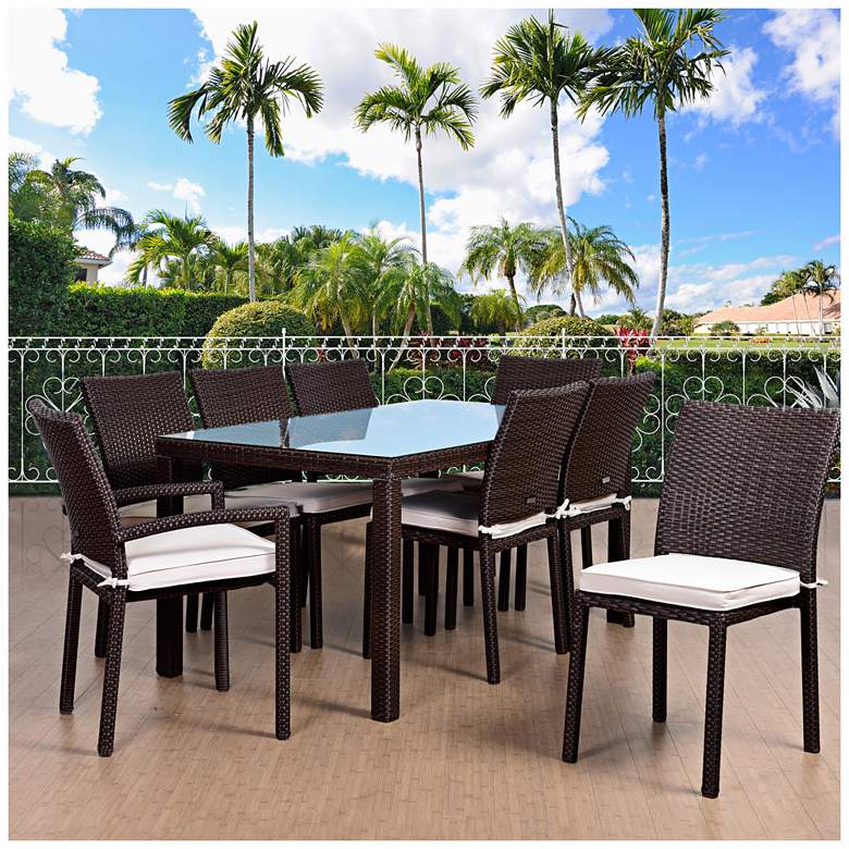 Image 1 Vicento Brown Wicker 9-Piece Off-White Patio Dining Set