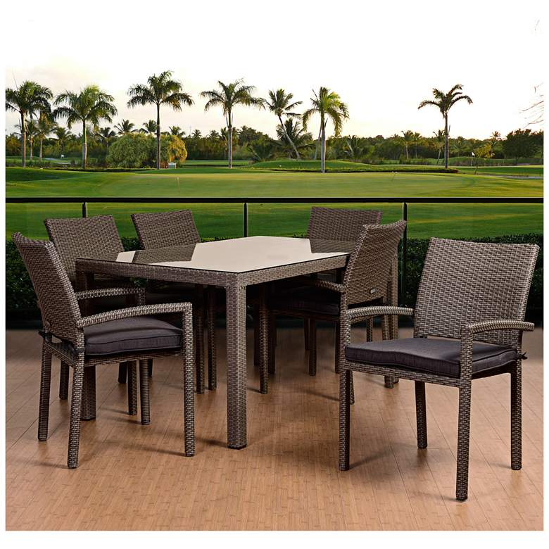 Image 1 Vicento Gray Wicker 7-Piece Rectangular Patio Dining Set
