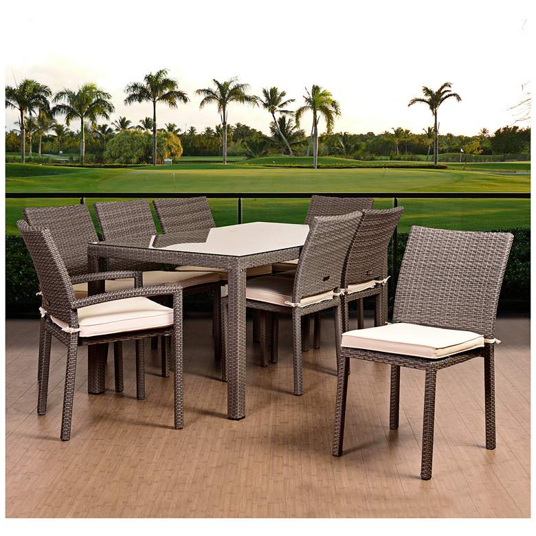 Image 1 Vicento Gray Wicker 9-Piece Off-White Patio Dining Set