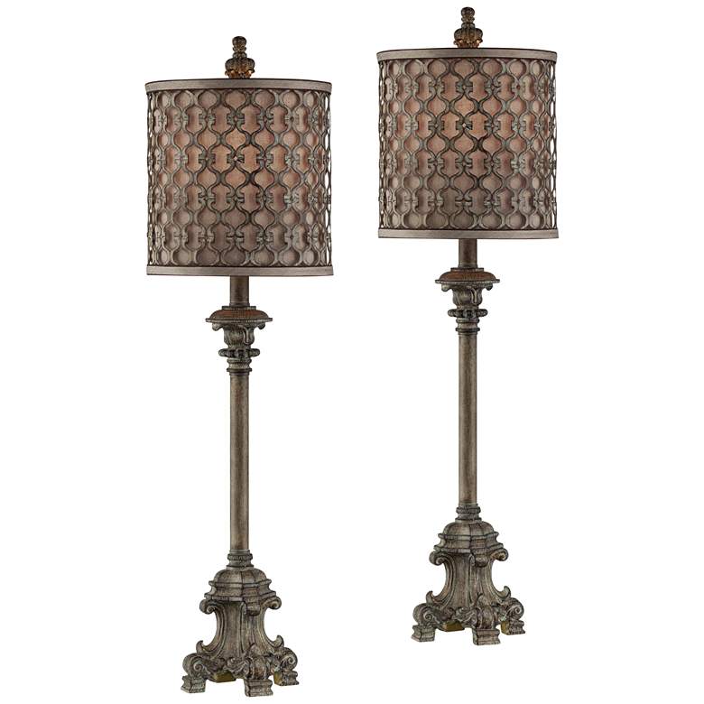 Image 2 Vichelis Beige Candlestick Buffet Table Lamps Set of 2