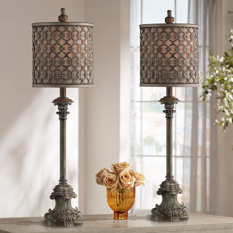 Image 1 Vichelis Beige Candlestick Buffet Table Lamps Set of 2