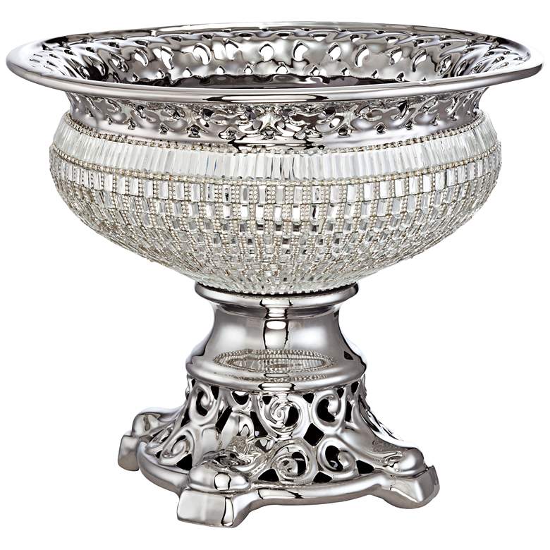 Image 3 Victoire 10 1/2" High Crystal and Silver Ceramic Bowl
