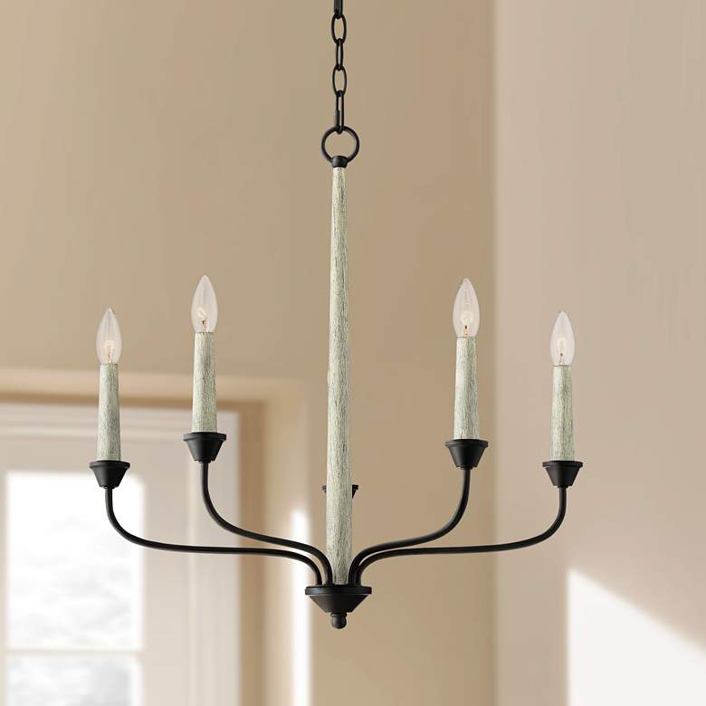 Image 1 Victoire 24 inch Wide Black and Gray Wood 5-Light Chandelier