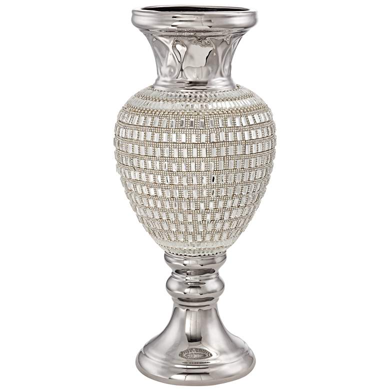 Image 1 Victoire Silver and Crystal 14 1/4 inch High Ceramic Vase
