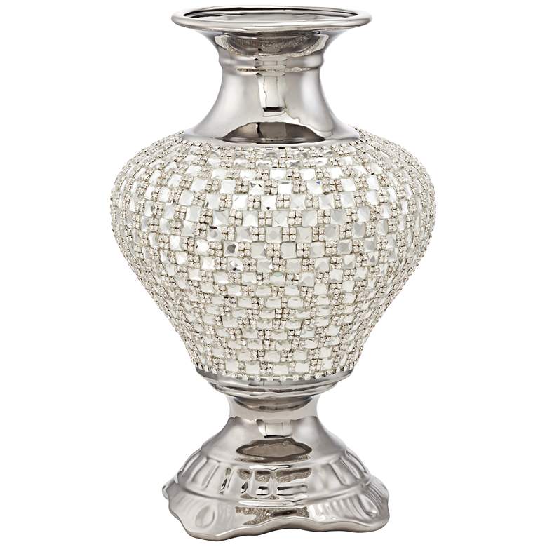 Image 1 Victoire Silver and Crystal 15 inch High Ceramic Vase