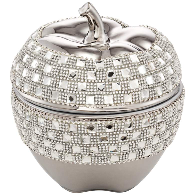 Image 3 Victoire Silver and Crystal 8 1/2" High Ceramic Apple