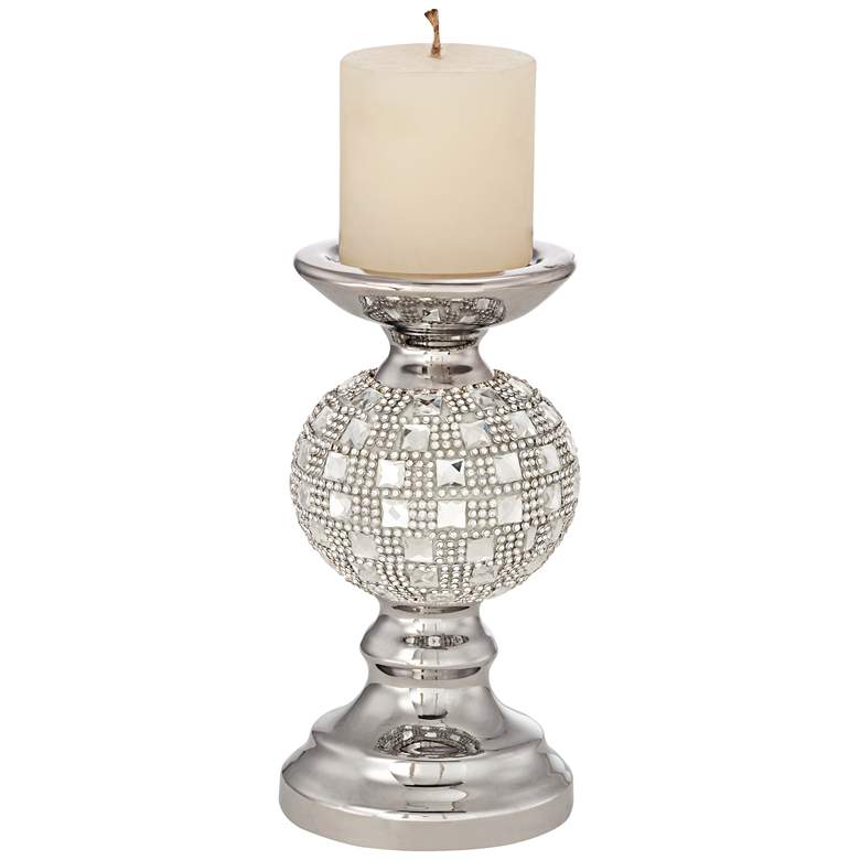 Image 1 Victoire Silver and Crystal Pillar Candle Holder