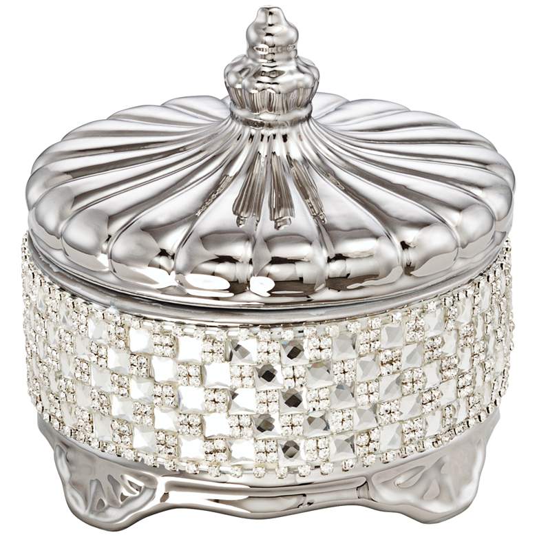 Image 1 Victoire Silver and Crystal Round Decorative Box with Lid