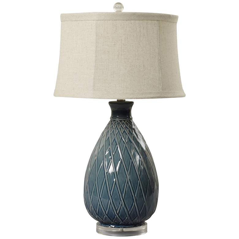 Image 1 Victor Midnight Blue Basket Weave Ceramic Table Lamp