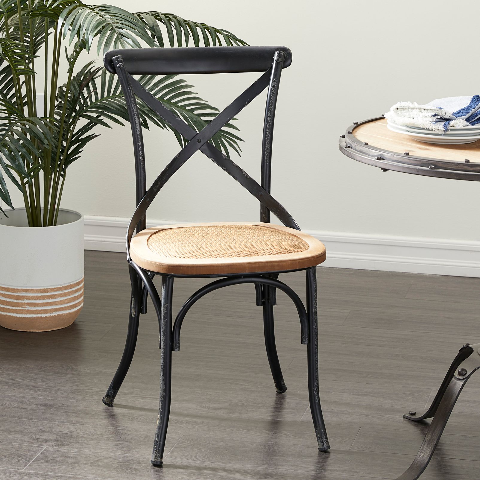 Black metal dining discount chairs with wood seat