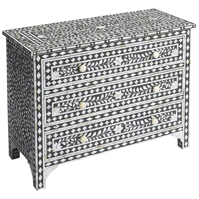 Image 1 Victoria 36" Wide Black Bone Inlay 3-Drawer Chest
