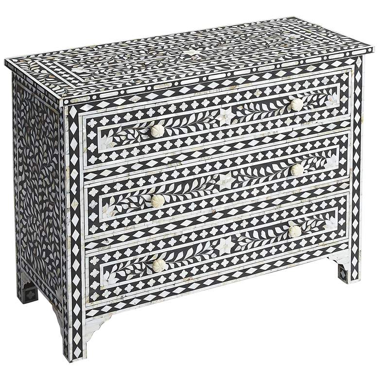 Image 2 Victoria 36" Wide Black Bone Inlay 3-Drawer Chest more views