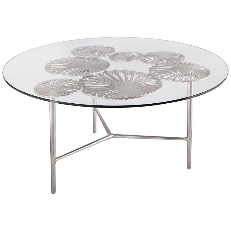 Image 1 Victoria 36 inch Wide Flower and Branch Glass Coffee Table