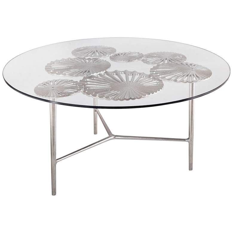 Image 1 Victoria 36" Wide Flower and Branch Glass Coffee Table