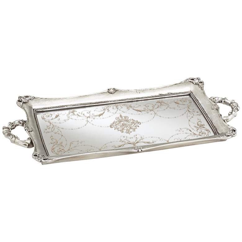 Image 1 Victoria Large 22 1/2 inch Wide Silver Mirrored Decorative Tray