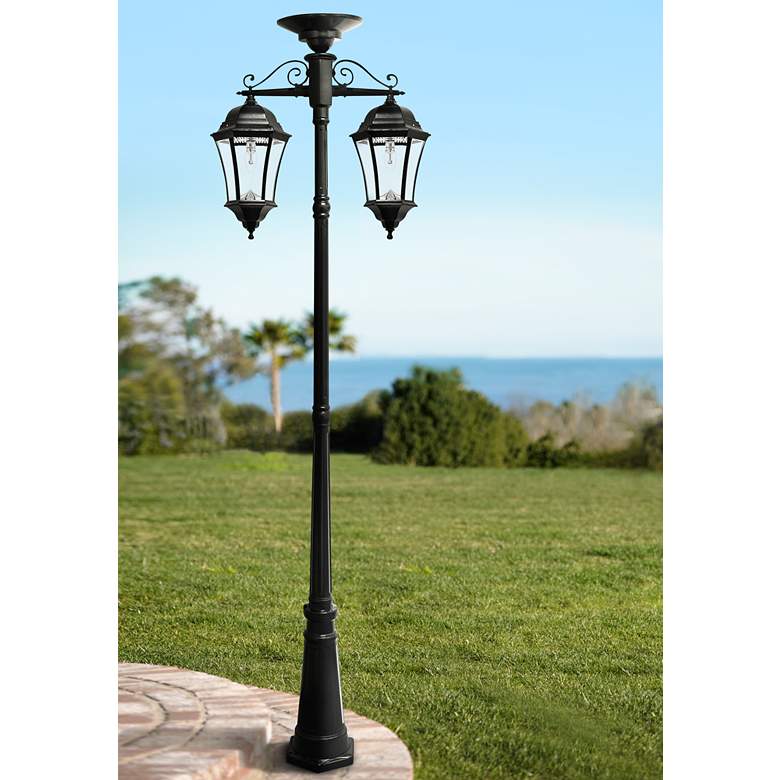 Image 1 Victorian 101 inch High Black Solar LED Outdoor Post Light