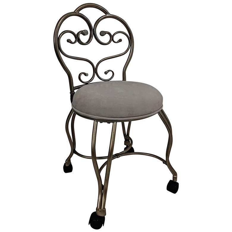 Image 1 Victorian 17 1/4" Wide Cream Suede Rolling Vanity Stool