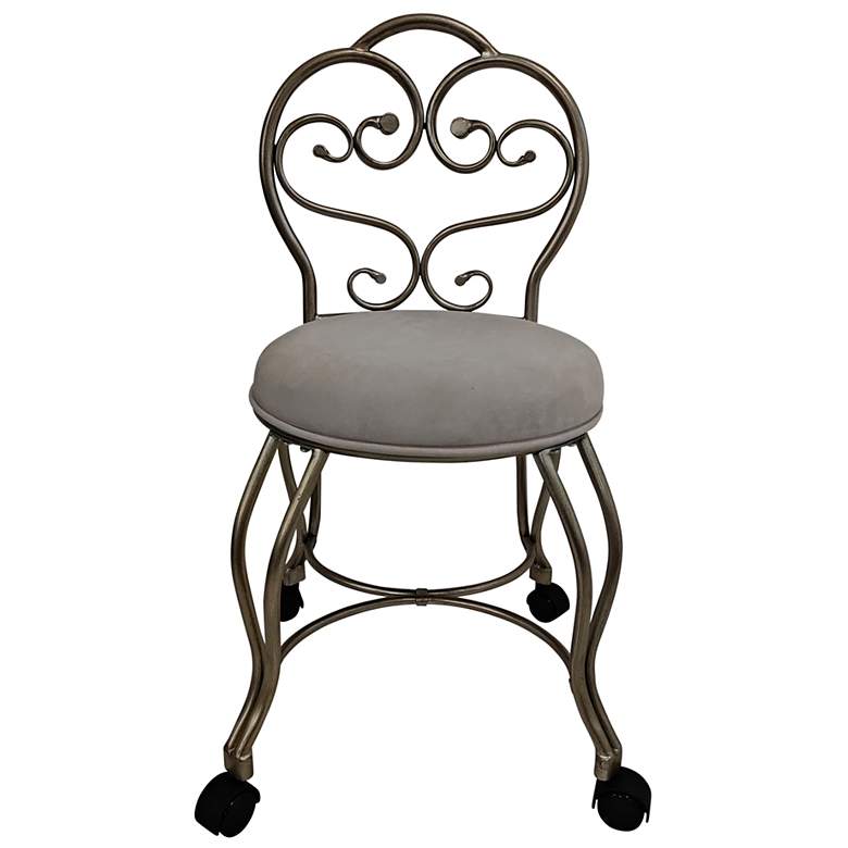 Image 2 Victorian 17 1/4" Wide Cream Suede Rolling Vanity Stool more views