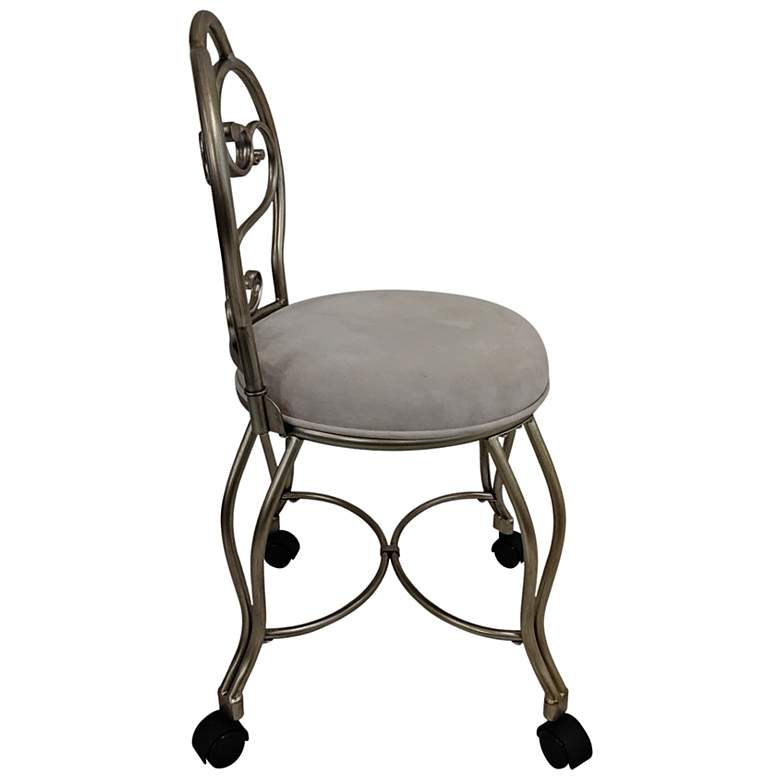 Image 3 Victorian 17 1/4" Wide Cream Suede Rolling Vanity Stool more views