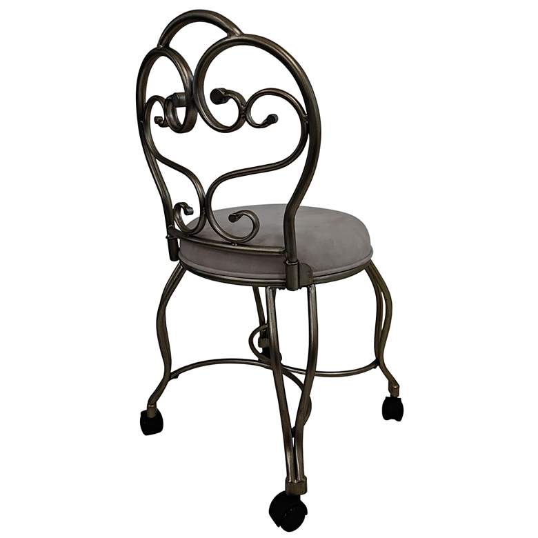 Image 4 Victorian 17 1/4" Wide Cream Suede Rolling Vanity Stool more views