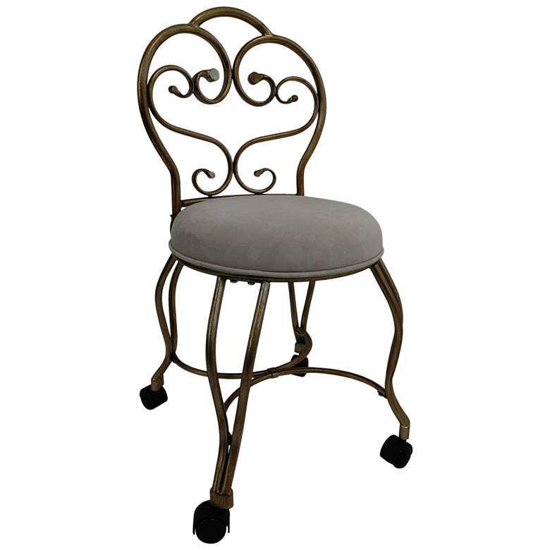 Image 1 Victorian 34.25" High Bronze Vanity Stool with Back