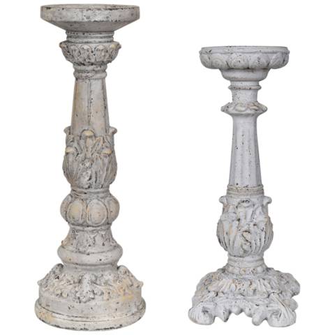 Victorian Antique White Concrete Candle Holders - Set of 2 - #74W25 ...
