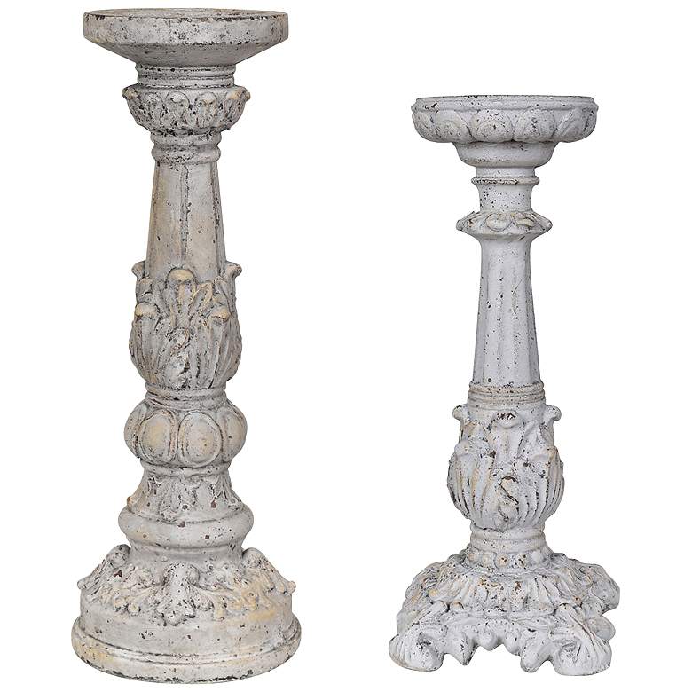 Image 1 Victorian Antique White Concrete Candle Holders - Set of 2