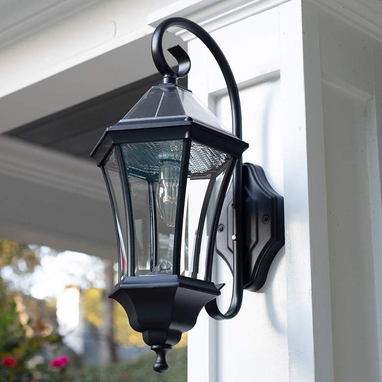 Image 4 Victorian Bulb 21 1/4 inch High Black Solar Powered LED Wall Light more views