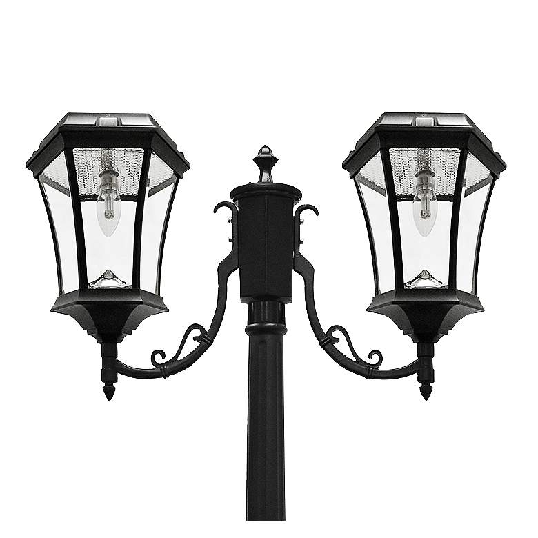 Image 2 Victorian Bulb 87"H Black 2-Head Solar Post Light with Base more views