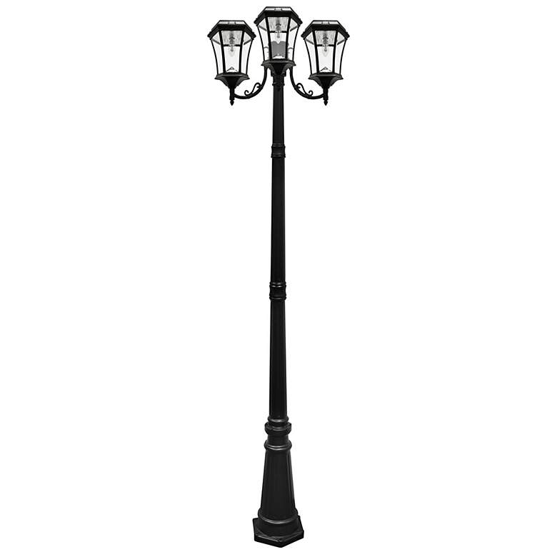 Image 2 Victorian Bulb 87"H Black 3-Head Solar Post Light with Base