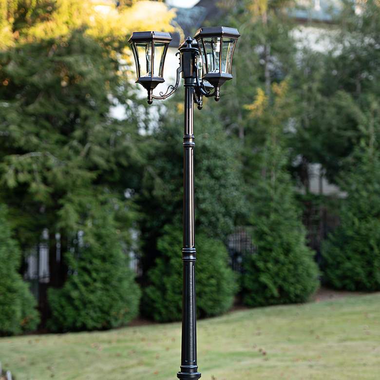 Image 1 Victorian Bulb 87"H Black 3-Head Solar Post Light with Base