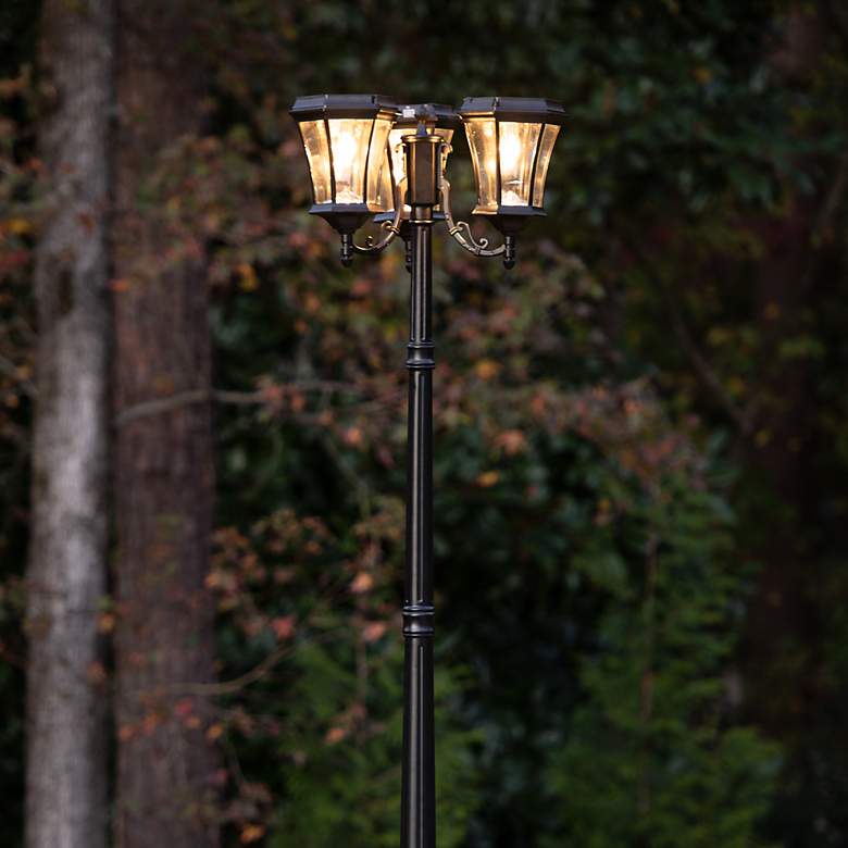 Image 4 Victorian Bulb 87"H Black 3-Head Solar Post Light with Base more views
