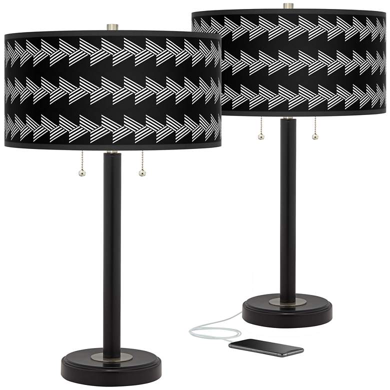 Image 1 Victory March Arturo Black Bronze USB Table Lamps Set of 2