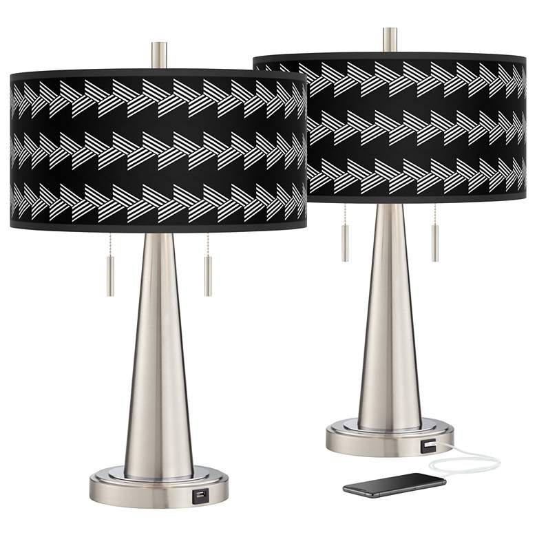 Image 1 Victory March Vicki Brushed Nickel USB Table Lamps Set of 2