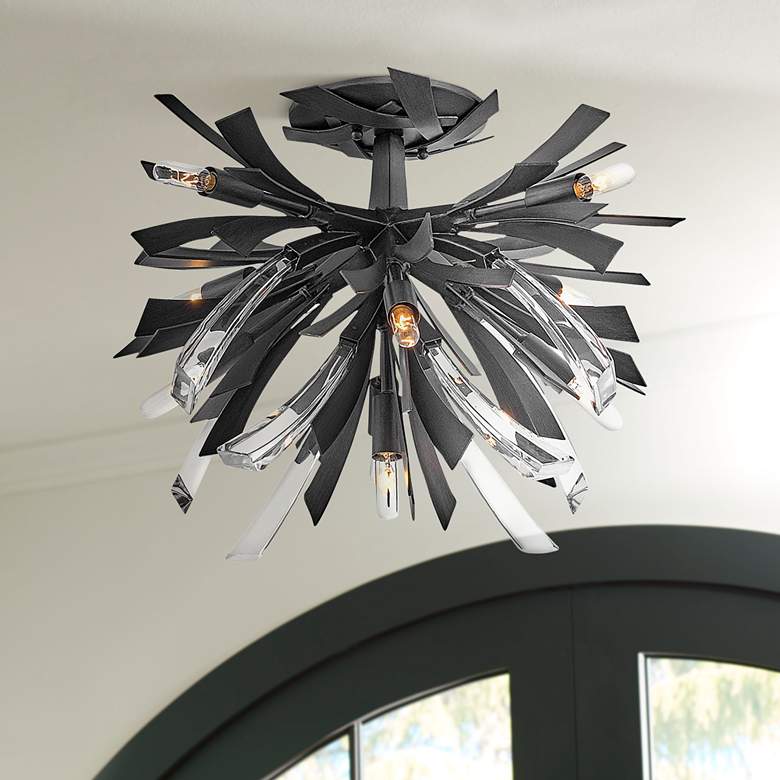 Image 1 Vida 24" Wide Brushed Graphite Steel 9-Light Ceiling Light