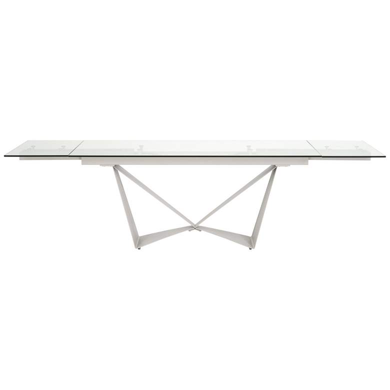 Image 1 Vida Extension Dining Table, Matte Light Gray, Clear Glass