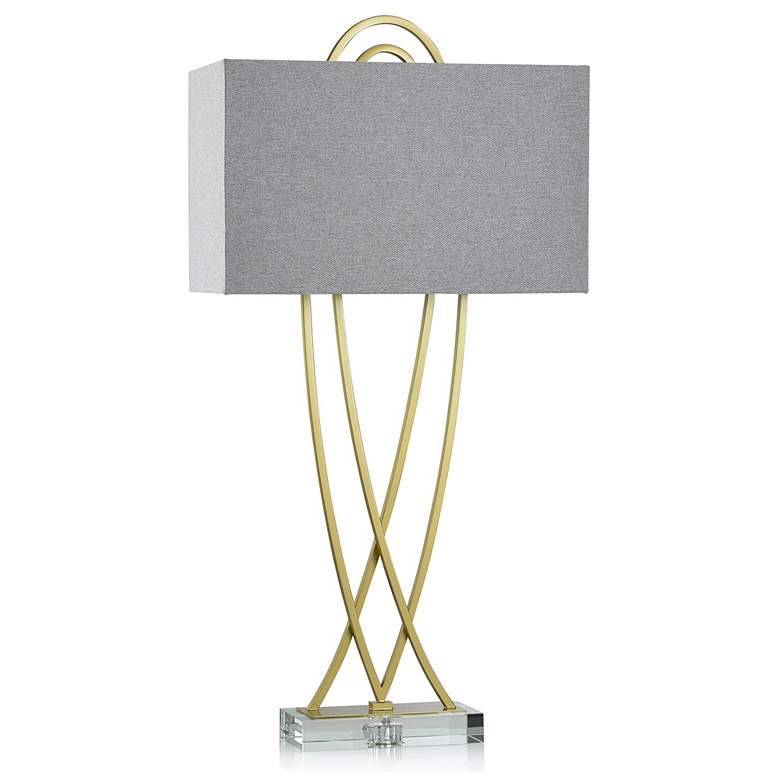 Image 1 Vida Table Lamp - Brass Finish On Metal With Crystal Base - Hardback Shade