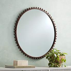 Image1 of Vidalla Matte Dark Bronze Beaded 32" Round Wall Mirror