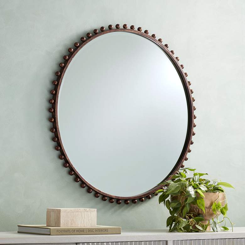 Image 1 Vidalla Matte Dark Bronze Beaded 32 inch Round Wall Mirror