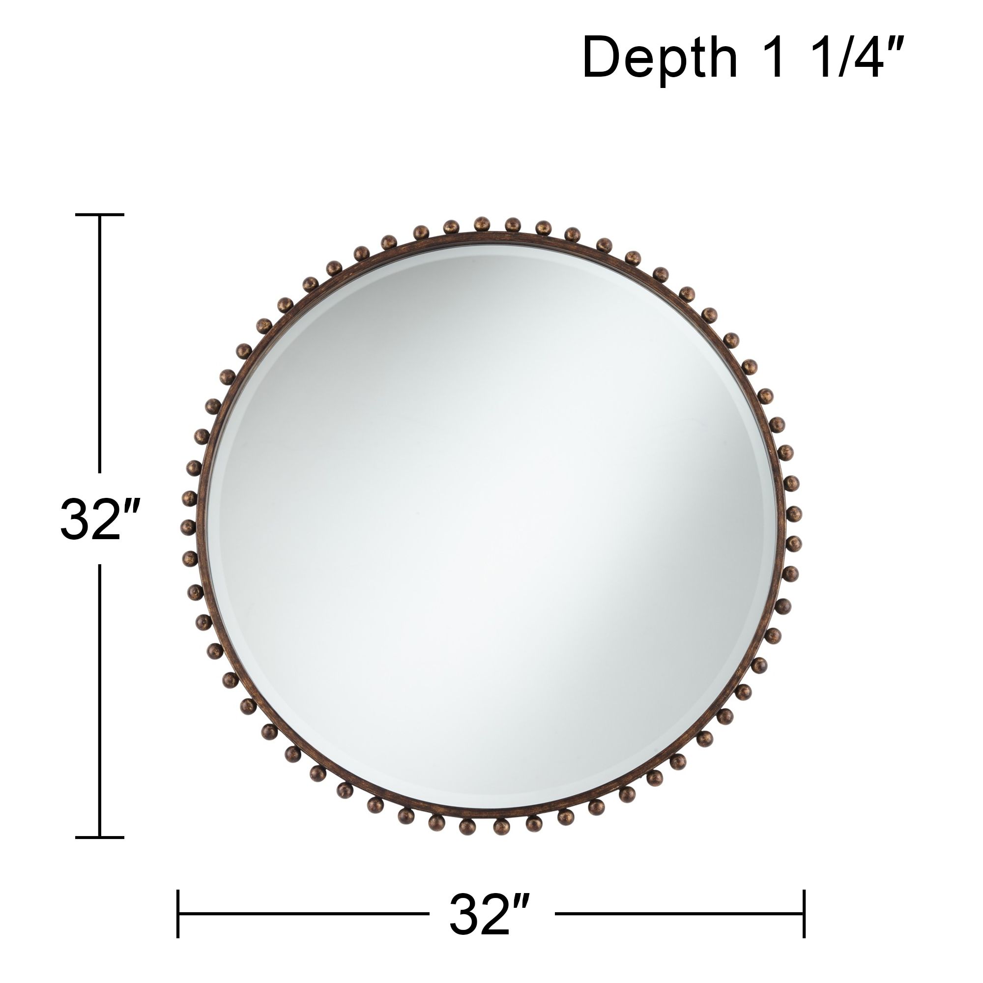 Vidalla Matte Dark Bronze Beaded 32" Round Wall Mirror in scene