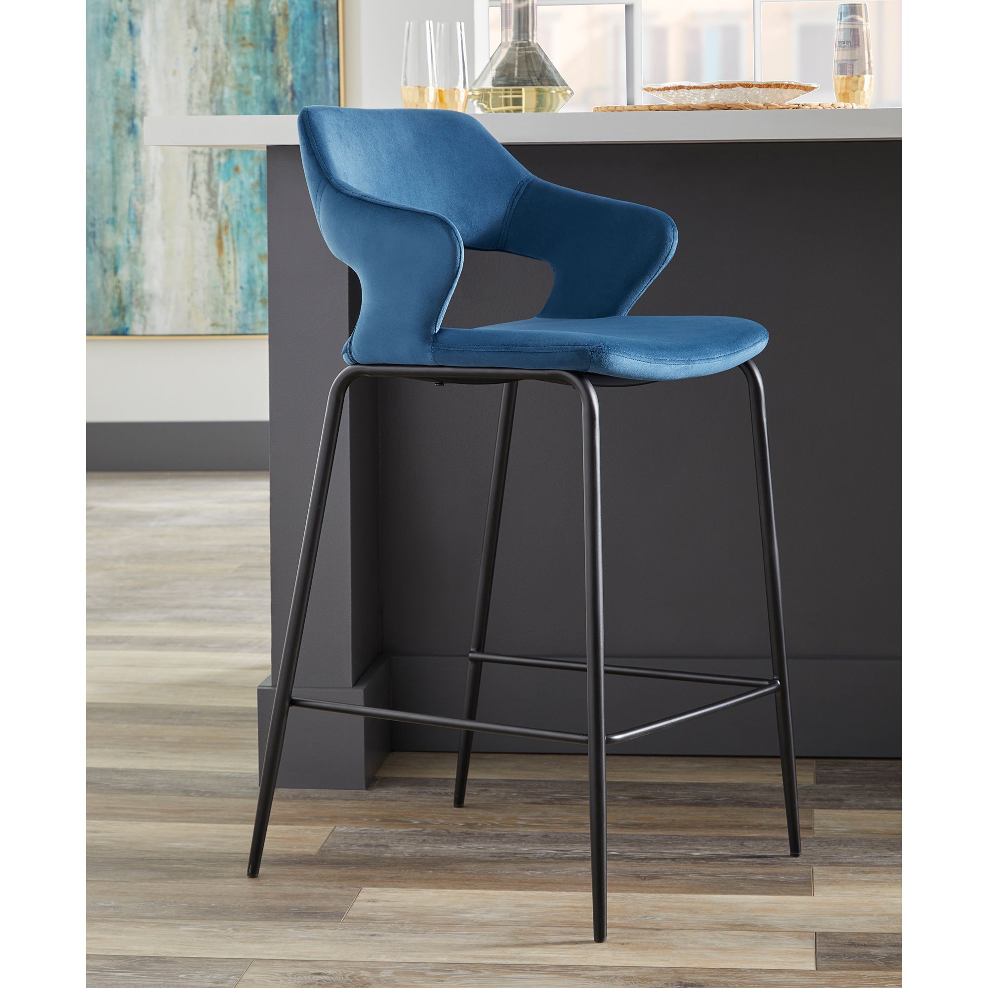 Image Vidar 26" Blue Velvet Counter Stool