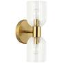 Vienna 11.5"H 2 Light Aged Brass Wall Sconce w/ Clear Ribbed Glass Sha