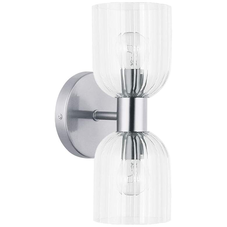 Image 1 Vienna 11.5 inchH 2 Light Chrome Wall Sconce w/ Clear Ribbed Glass Shade