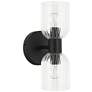 Vienna 11.5"H 2 Light Matte Black Wall Sconce w/ Clear Ribbed Glass Sh