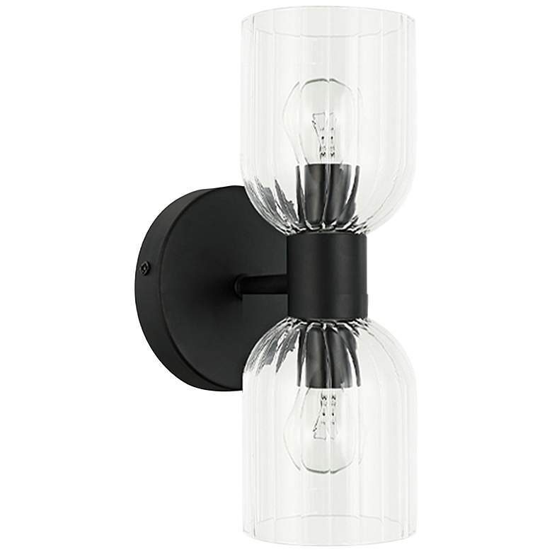 Image 1 Vienna 11.5"H 2 Light Matte Black Wall Sconce w/ Clear Ribbed Glass Sh