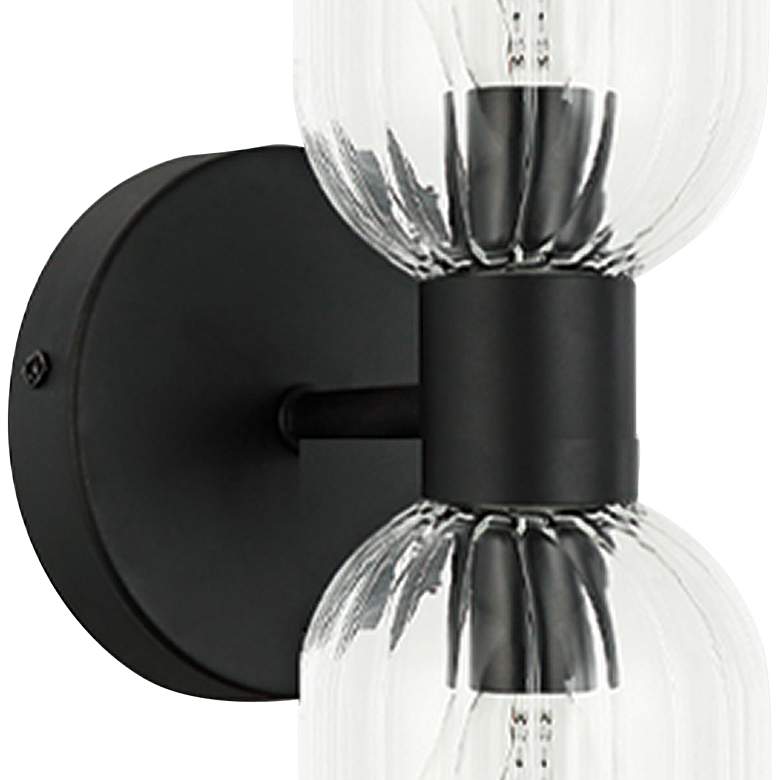 Image 2 Vienna 11.5"H 2 Light Matte Black Wall Sconce w/ Clear Ribbed Glass Sh more views